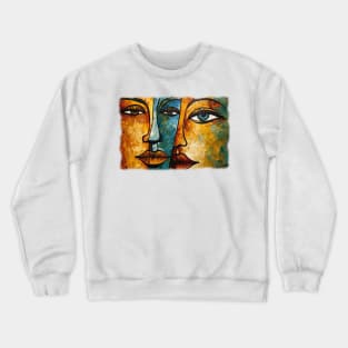 Woman portrait, Expressive faces in abstract painting Crewneck Sweatshirt